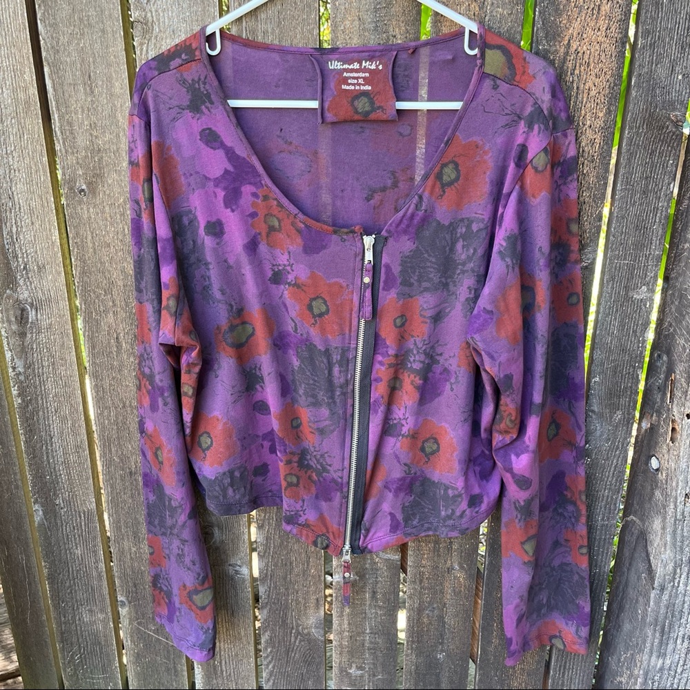 Ultimate Mik’s Floral 2 Way Zip Cardigan Top Sz XL